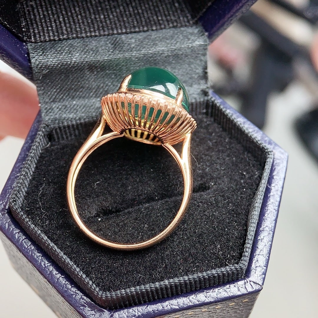 14k Gold 12 Ct Natural Prehnite & Diamond Ring - 6