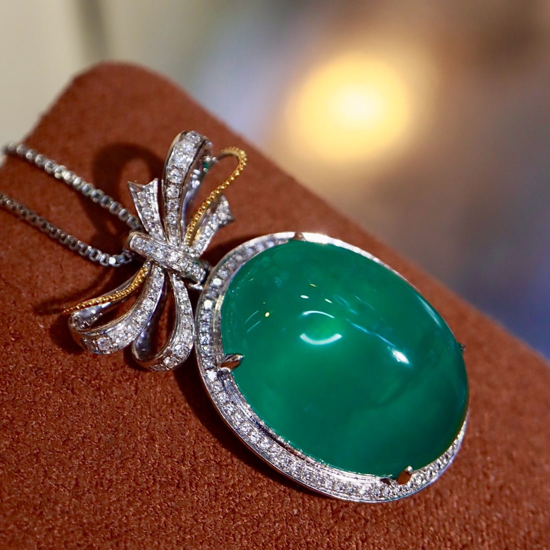 14k Gold 19.42 Ctw Natural Emerald & Diamond Pendant( Without Chain ) - 2