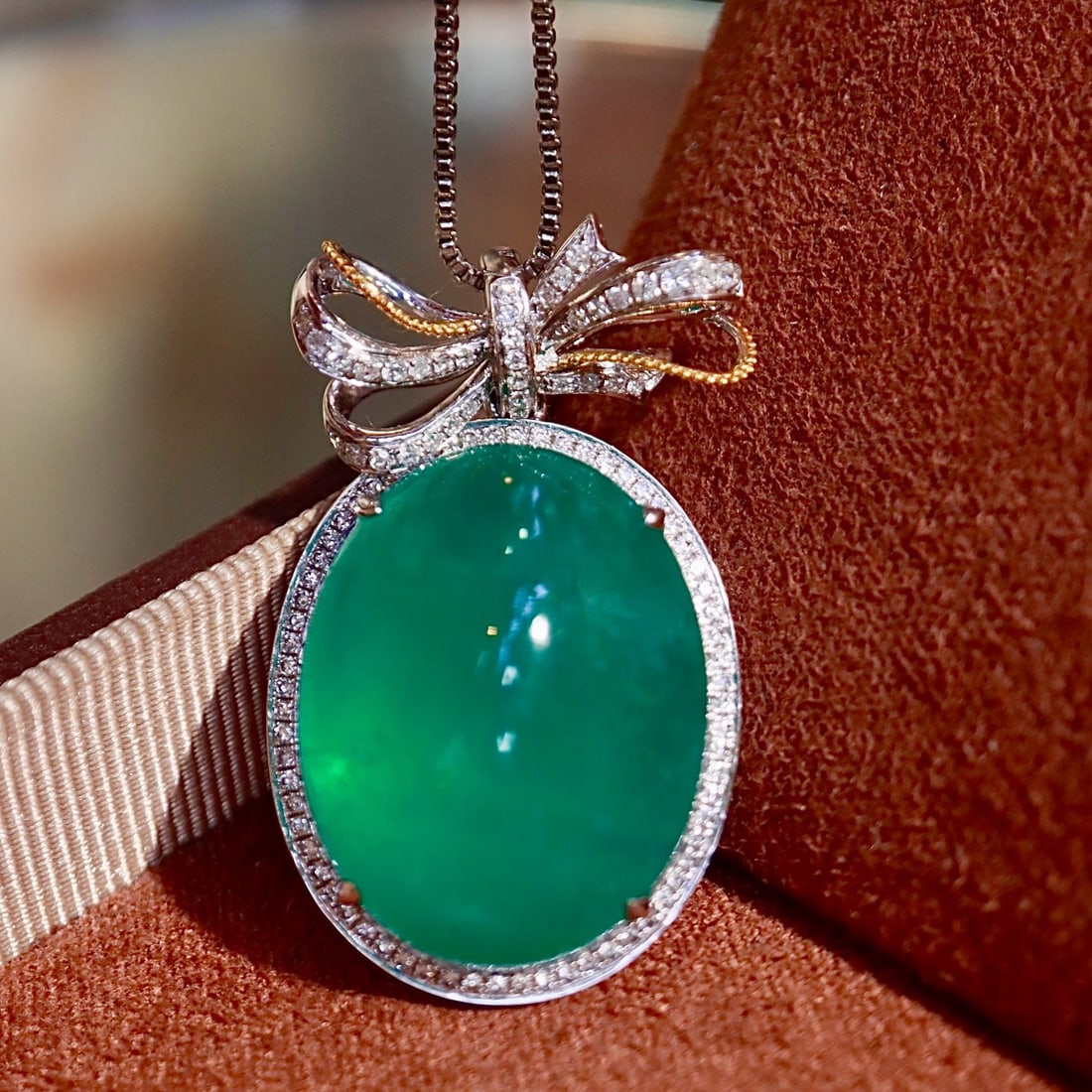 14k Gold 19.42 Ctw Natural Emerald & Diamond Pendant( Without Chain ) - 3