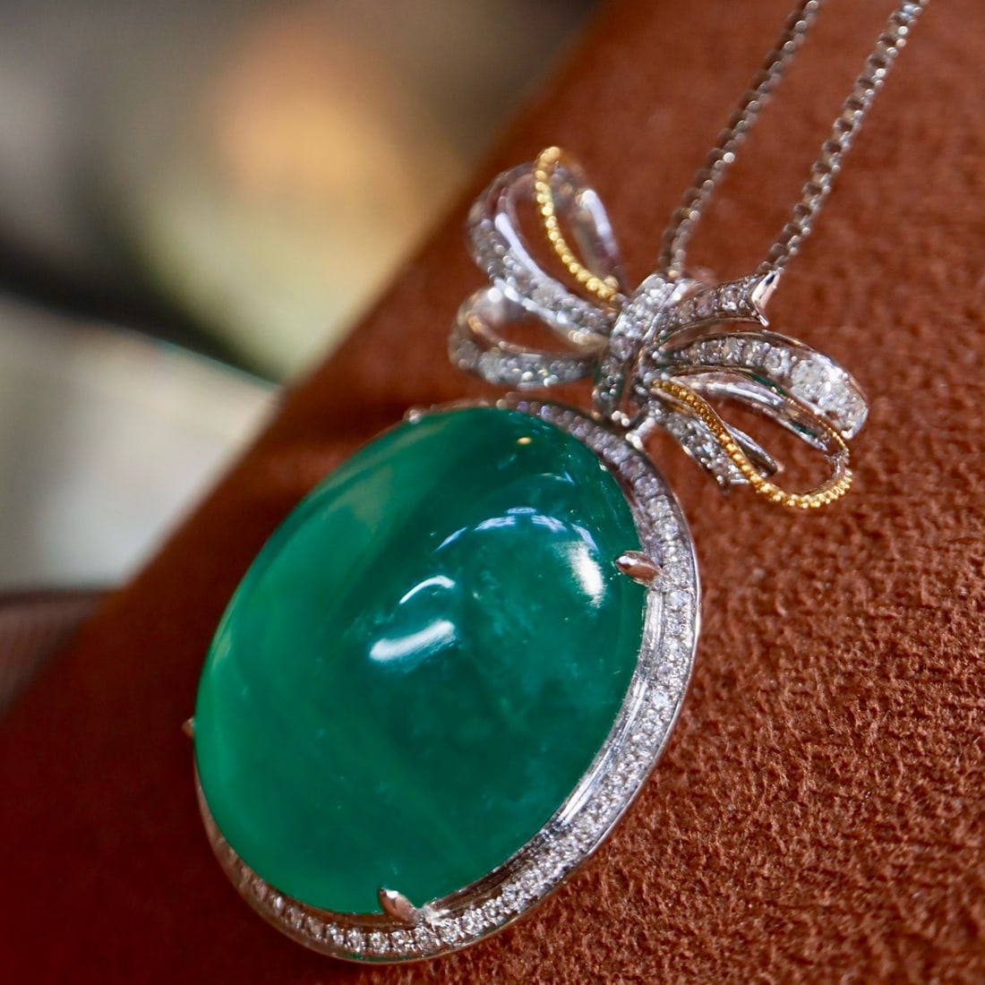 14k Gold 19.42 Ctw Natural Emerald & Diamond Pendant( Without Chain ) - 4
