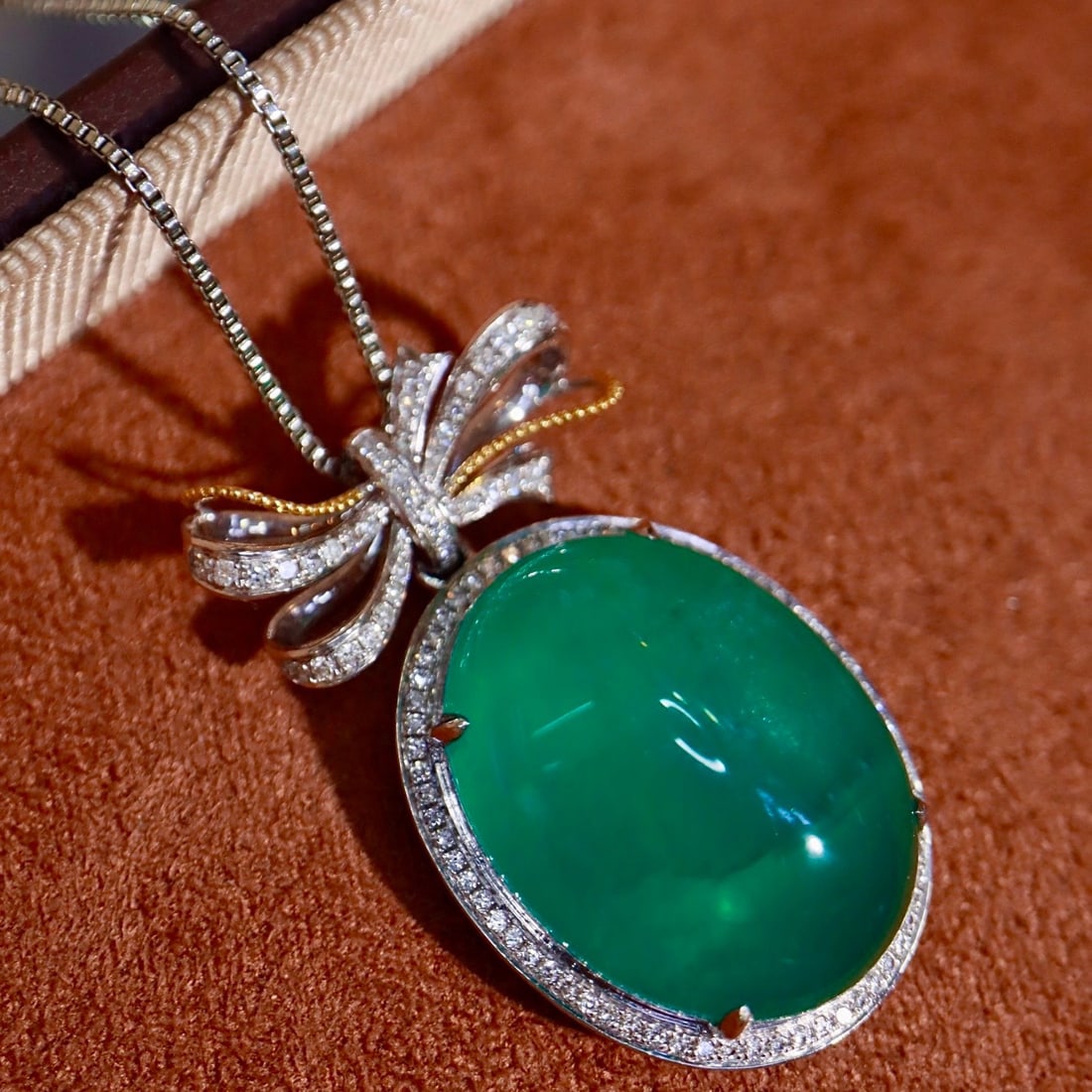 14k Gold 19.42 Ctw Natural Emerald & Diamond Pendant( Without Chain ) - 6