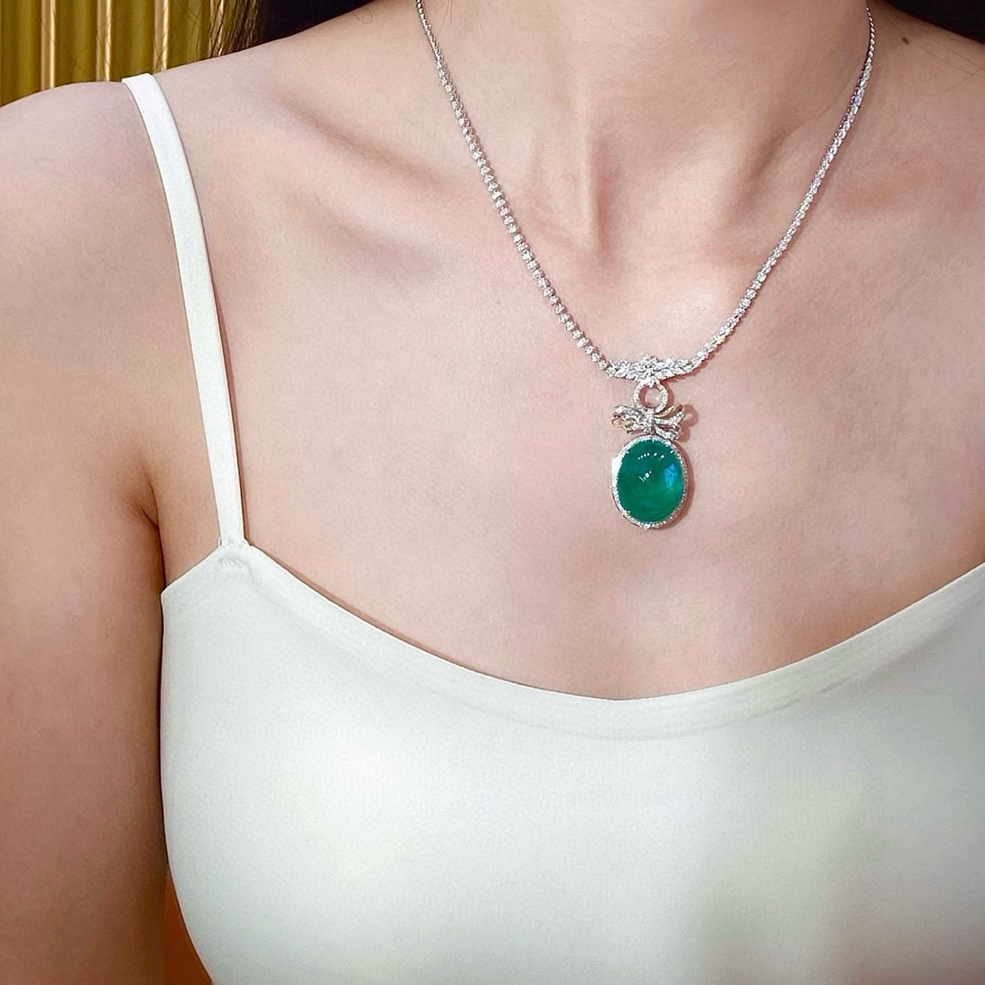 14k Gold 19.42 Ctw Natural Emerald & Diamond Pendant( Without Chain ) - 8