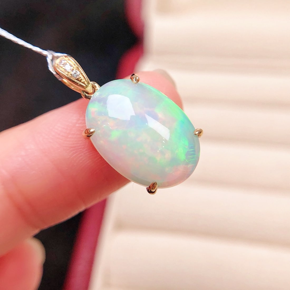 14k Gold 4.59 Ctw Natural Opal & Diamond Pendant( Without Chain ) - 2