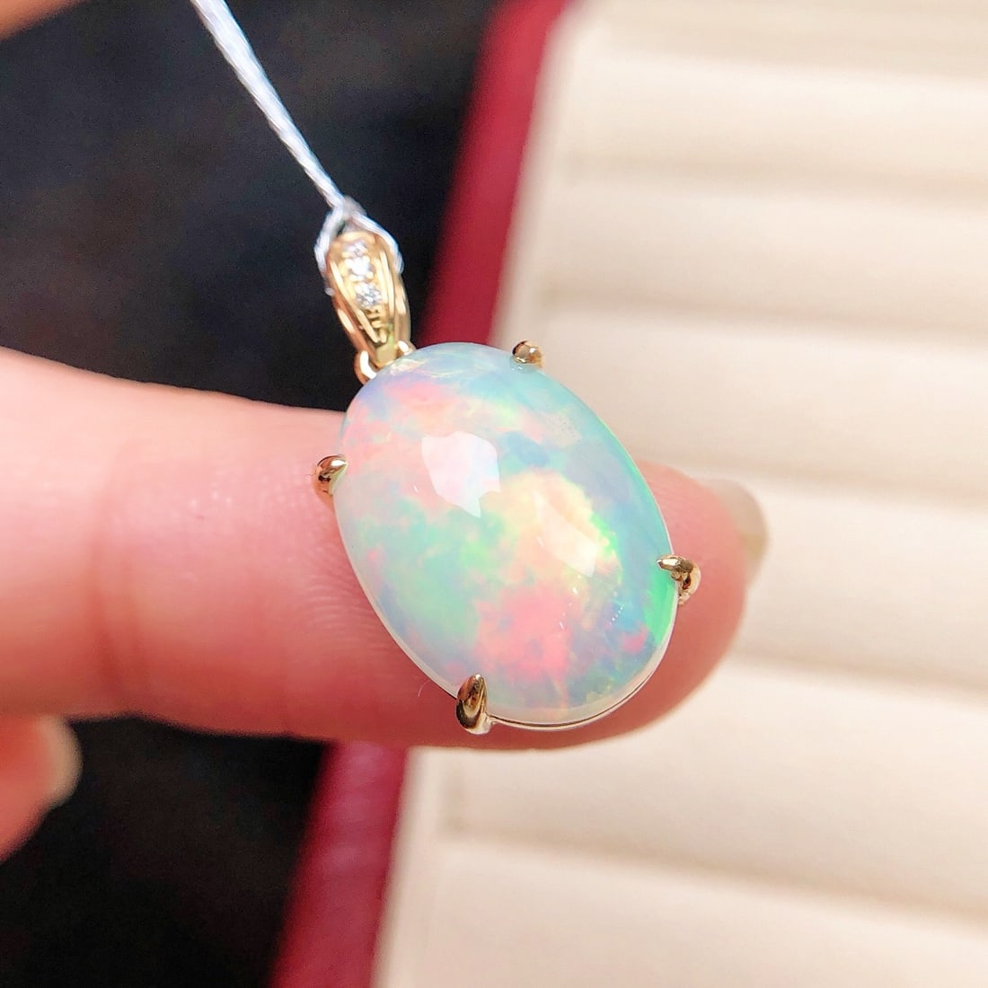 14k Gold 4.59 Ctw Natural Opal & Diamond Pendant( Without Chain ) - 3
