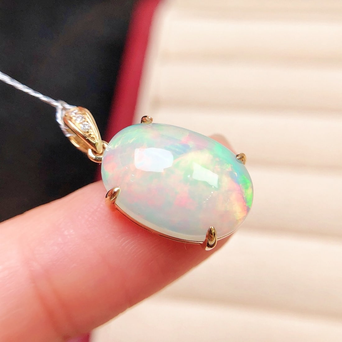 14k Gold 4.59 Ctw Natural Opal & Diamond Pendant( Without Chain ) - 4