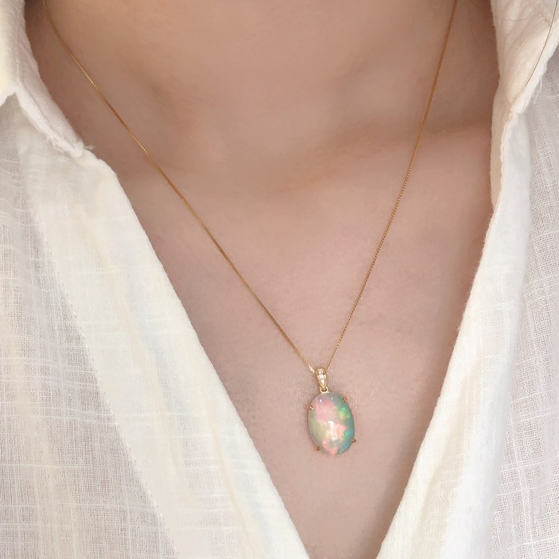 14k Gold 4.59 Ctw Natural Opal & Diamond Pendant( Without Chain ) - 5