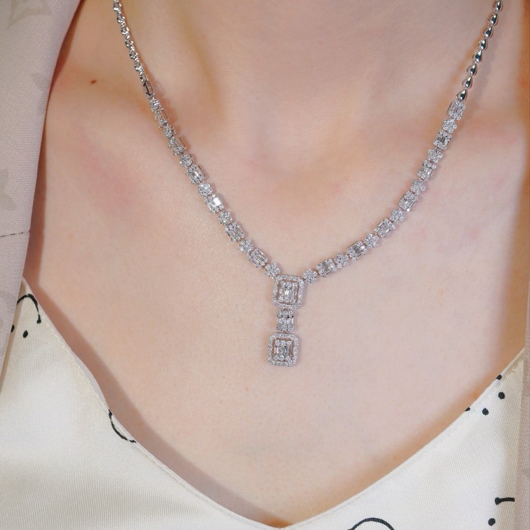14k Gold 3.50 Ct Natural H Diamond Necklace - 3