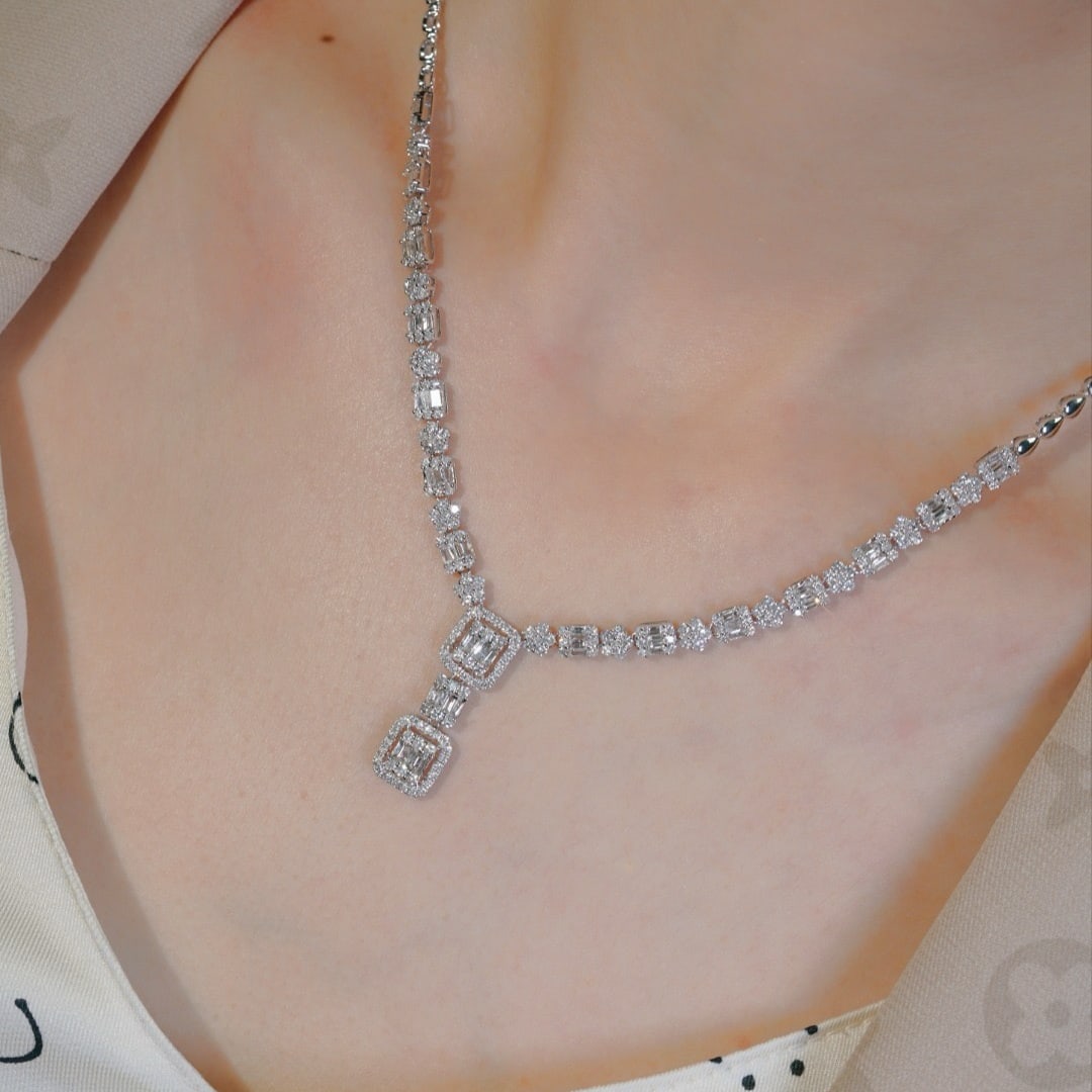 14k Gold 3.50 Ct Natural H Diamond Necklace - 4
