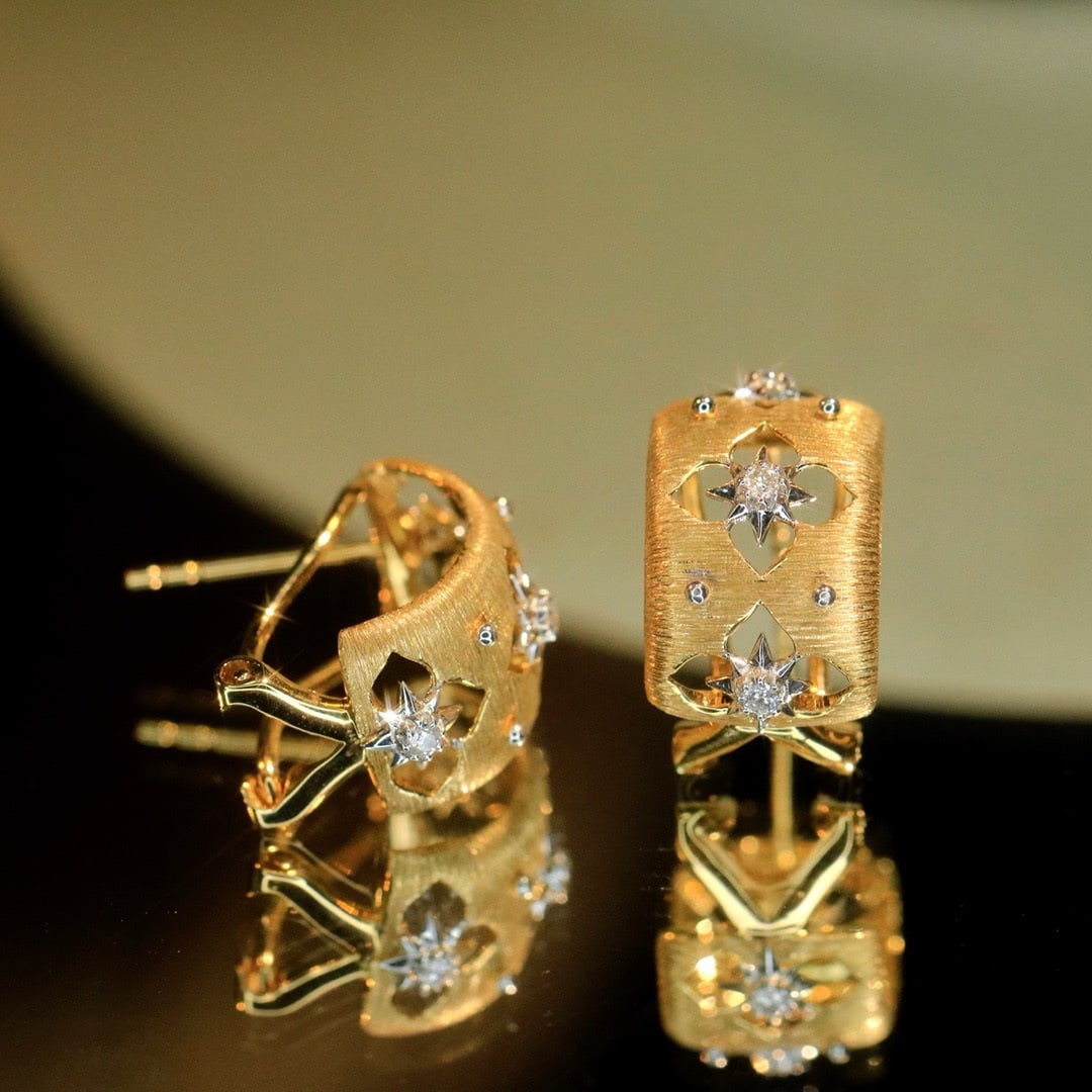 14k Gold 0.1 Ct Natural H Diamond Earrings - 4