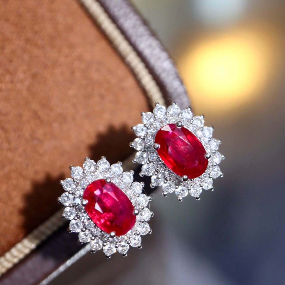 14k Gold 1.62 Ctw Vivid Red Natural Ruby & Diamond Earrings - 2
