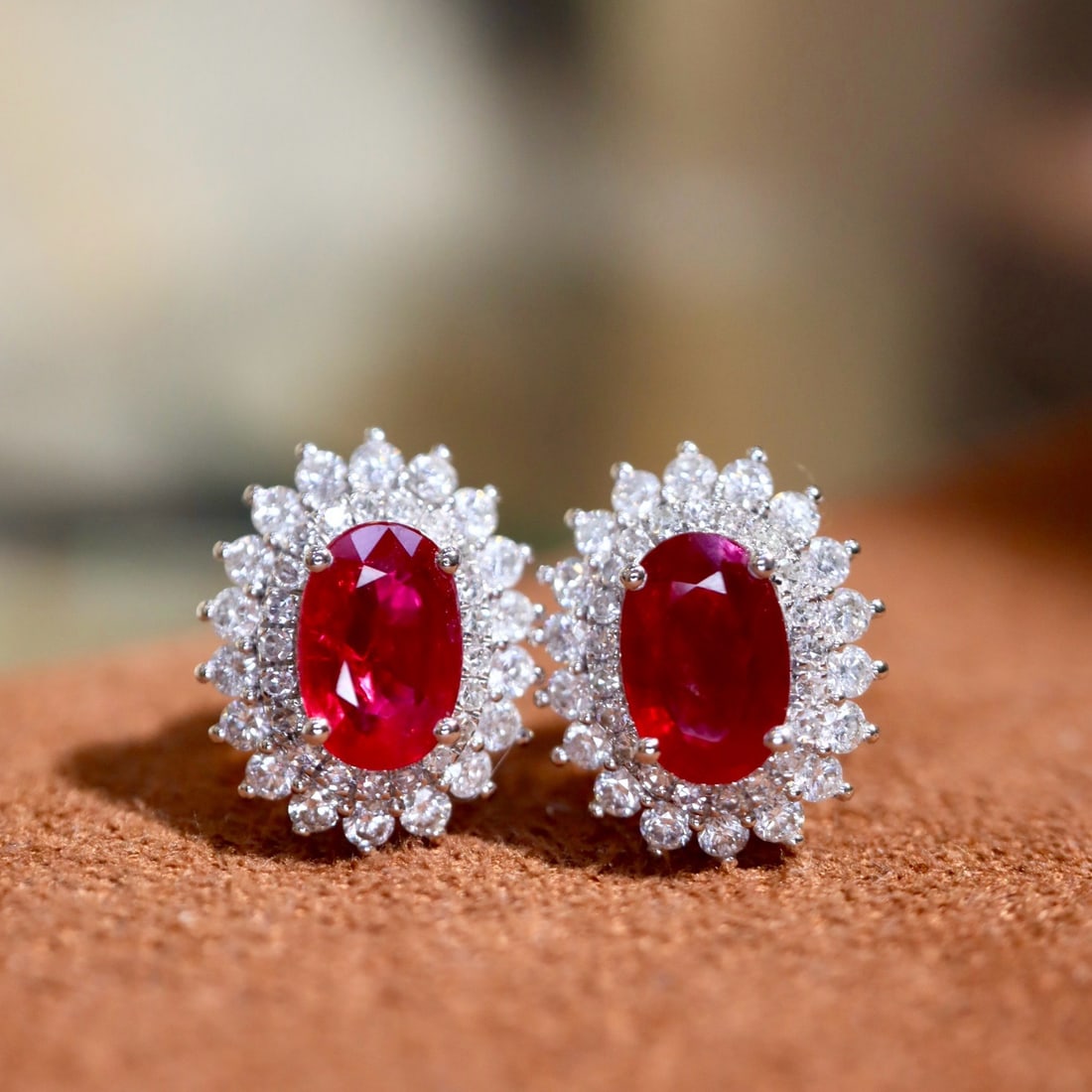 14k Gold 1.62 Ctw Vivid Red Natural Ruby & Diamond Earrings - 3