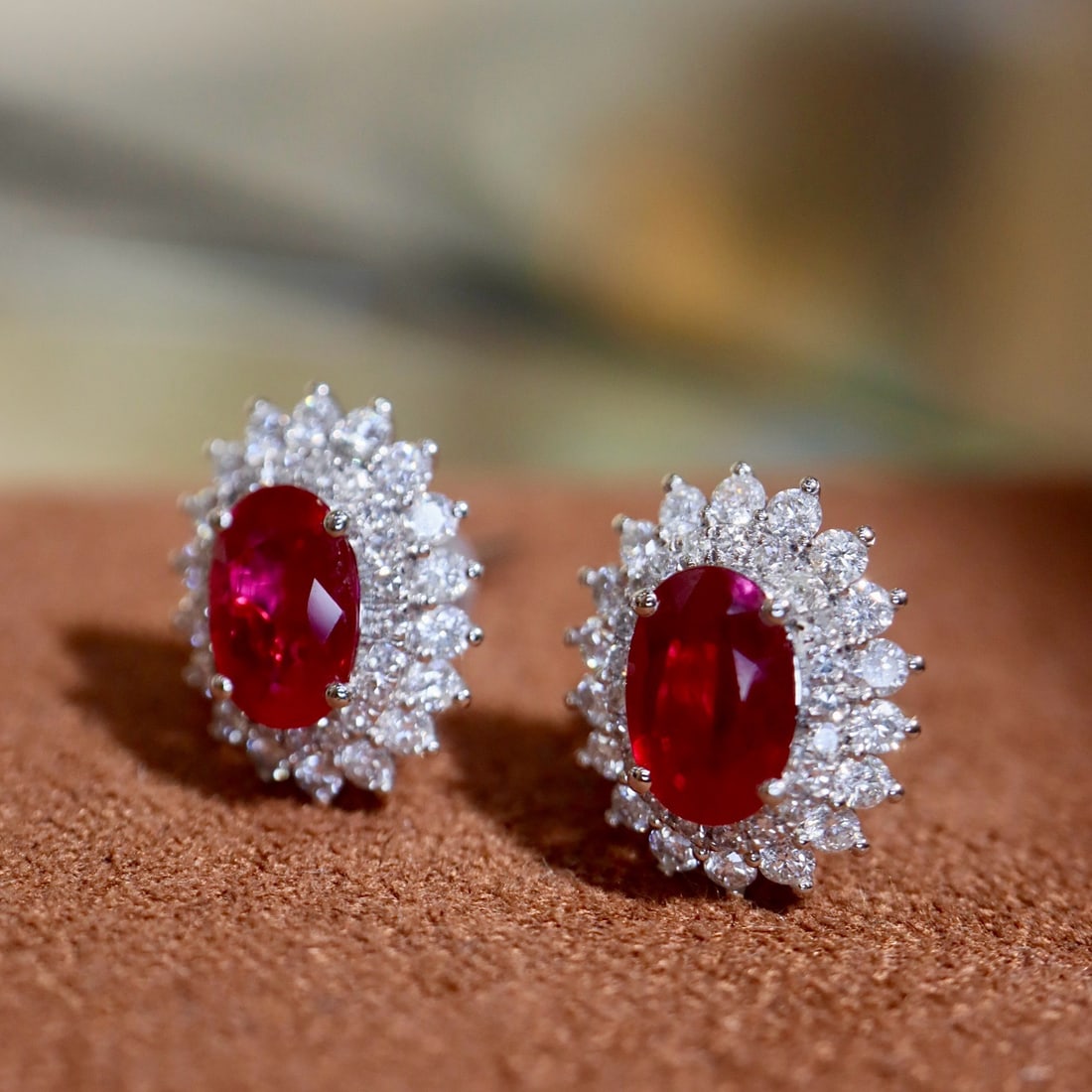 14k Gold 1.62 Ctw Vivid Red Natural Ruby & Diamond Earrings - 4