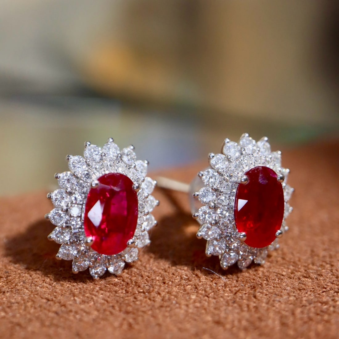 14k Gold 1.62 Ctw Vivid Red Natural Ruby & Diamond Earrings - 5