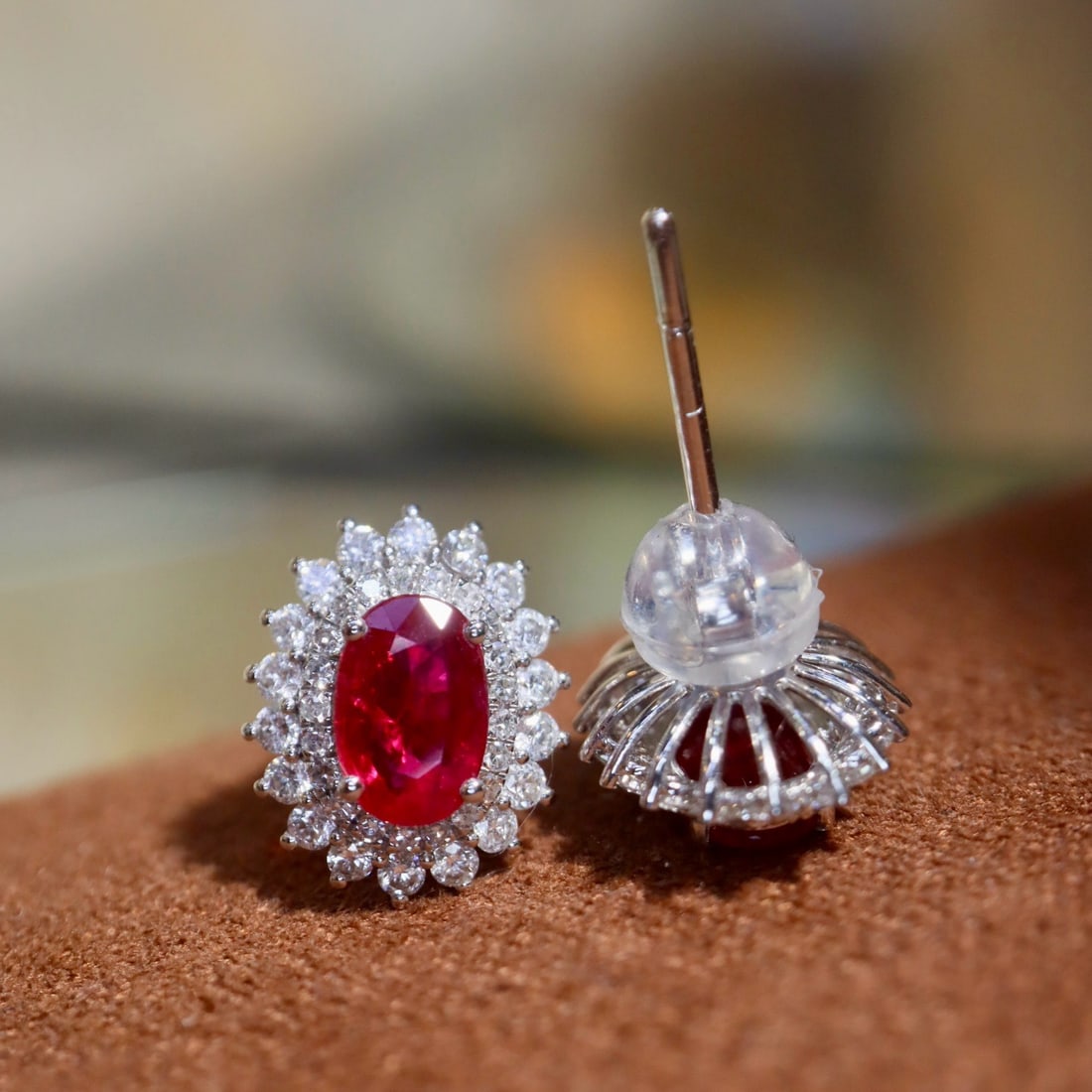 14k Gold 1.62 Ctw Vivid Red Natural Ruby & Diamond Earrings - 7