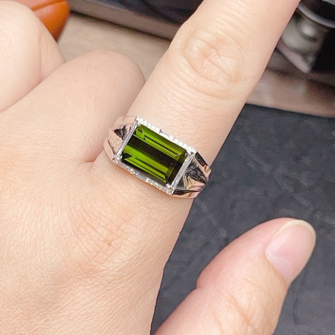 14k Gold 4.02 Ctw Natural Tourmaline & Diamond & Men¡¯s Ring - 5