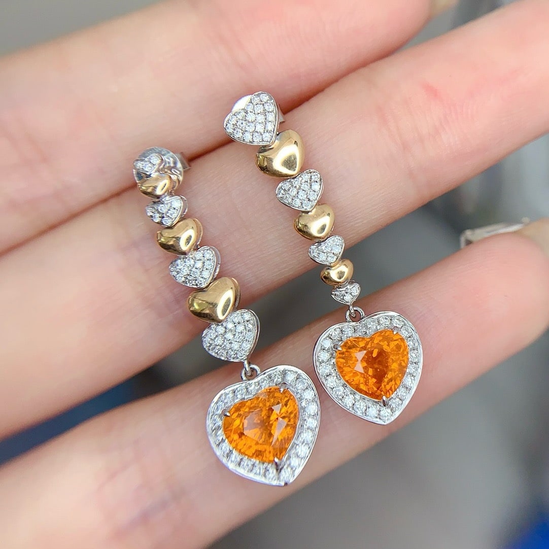 14k Gold 2.98 Ct Natural Spessartine & Diamond Earrings - 4