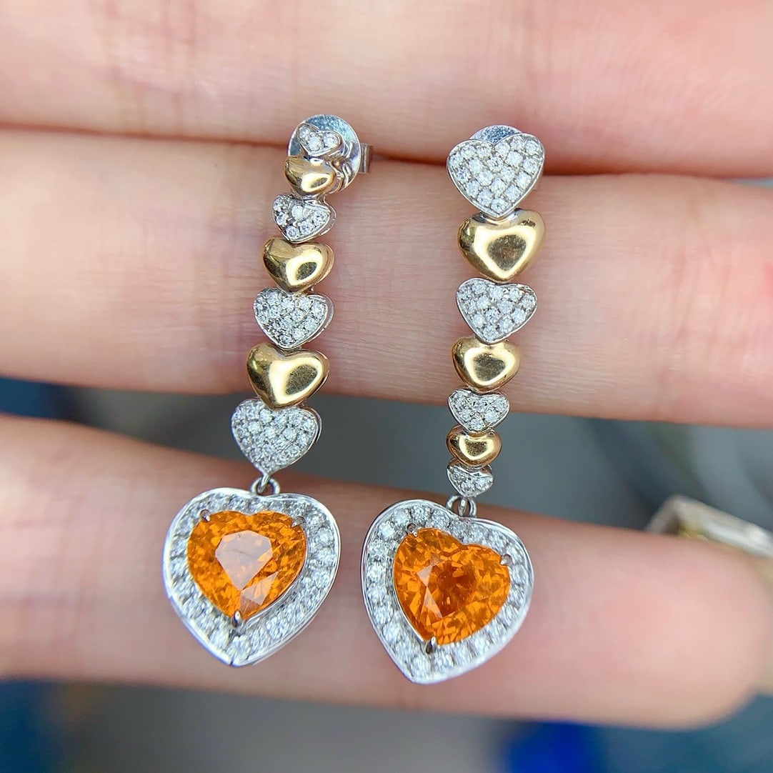 14k Gold 2.98 Ct Natural Spessartine & Diamond Earrings - 5
