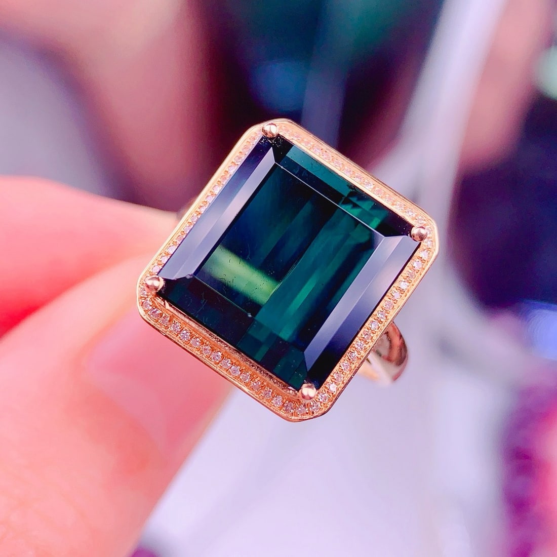14k Gold 8.5 Ct Natural Tourmaline & Diamond Ring - 3