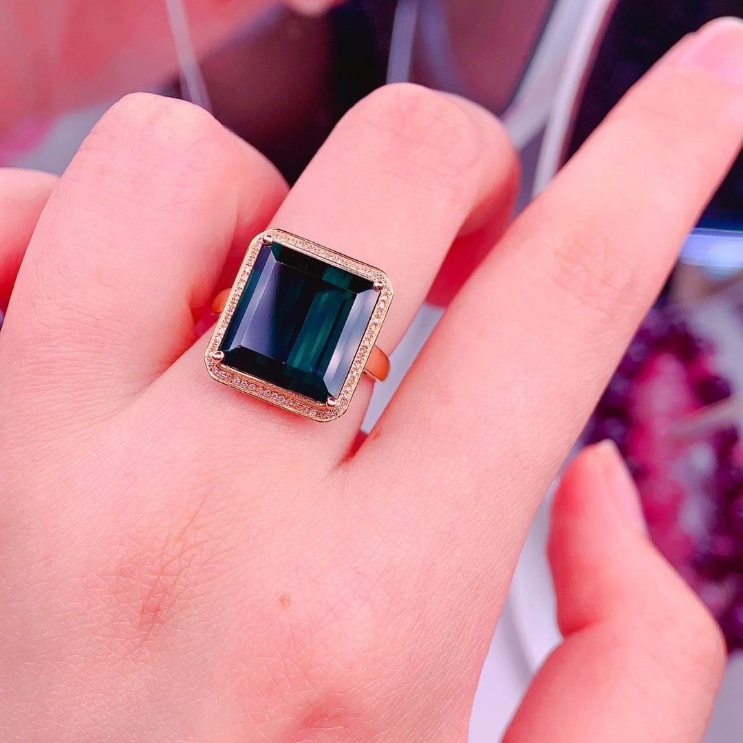 14k Gold 8.5 Ct Natural Tourmaline & Diamond Ring - 4