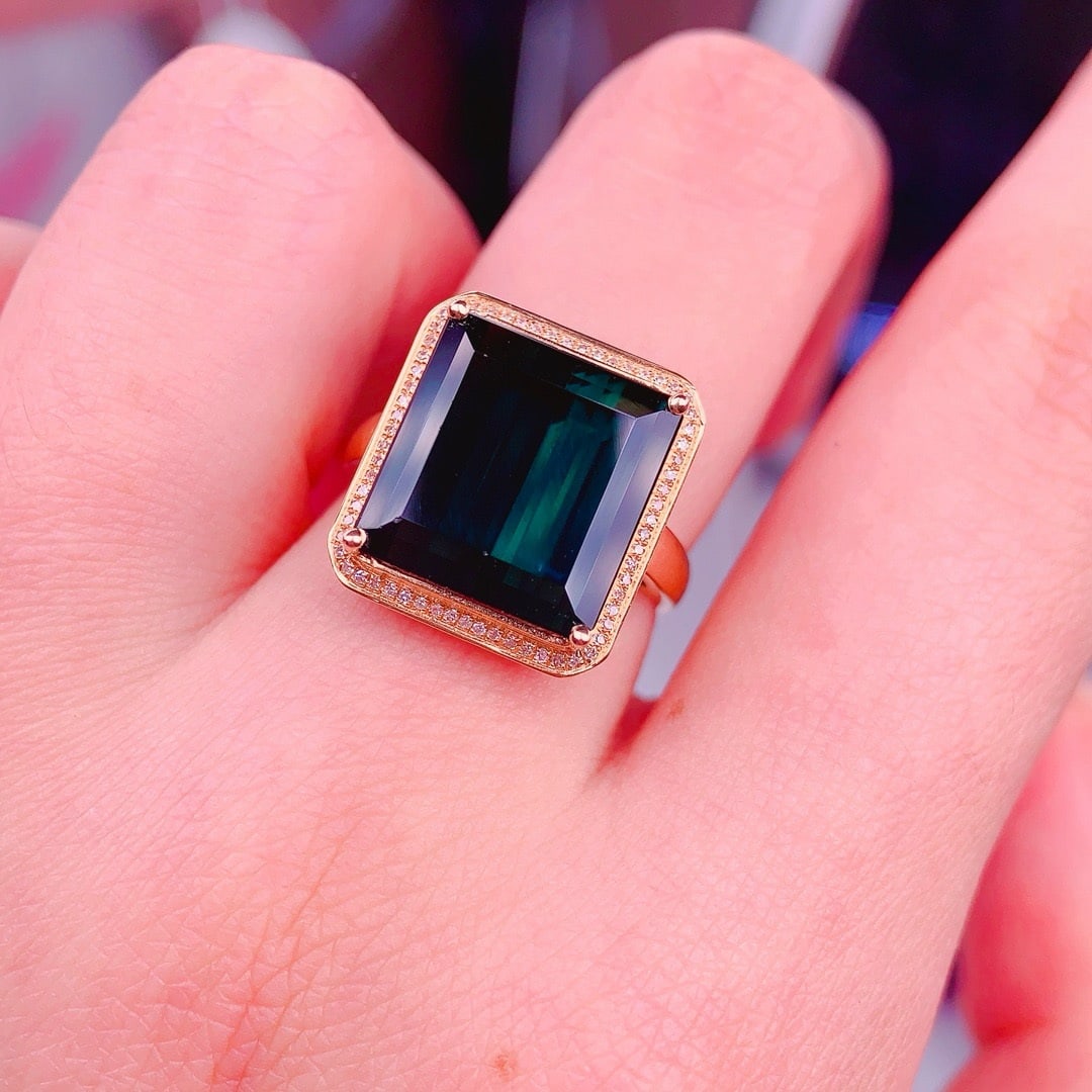 14k Gold 8.5 Ct Natural Tourmaline & Diamond Ring - 5