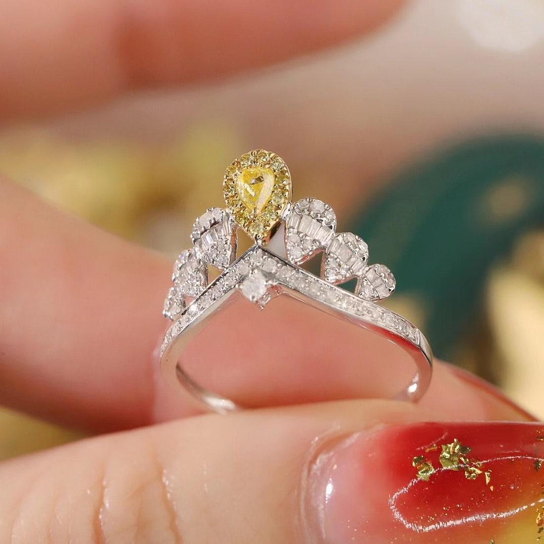 14k Gold 0.55 Ctw Natural Yellow Diamond & Diamond Ring - 5
