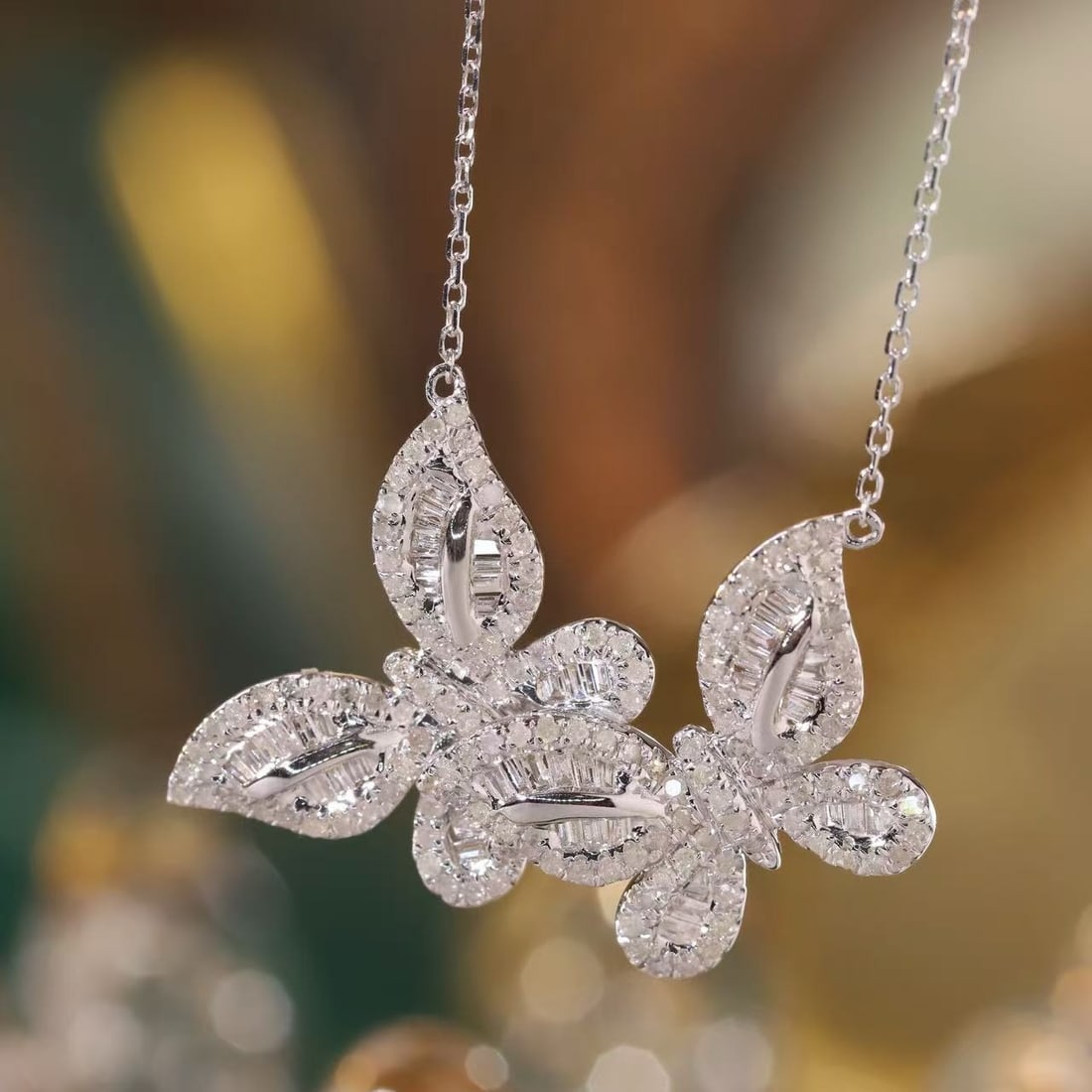 14k Gold 0.76 Ct Natural H Diamond & Butterfly Necklace (1 of 7)
