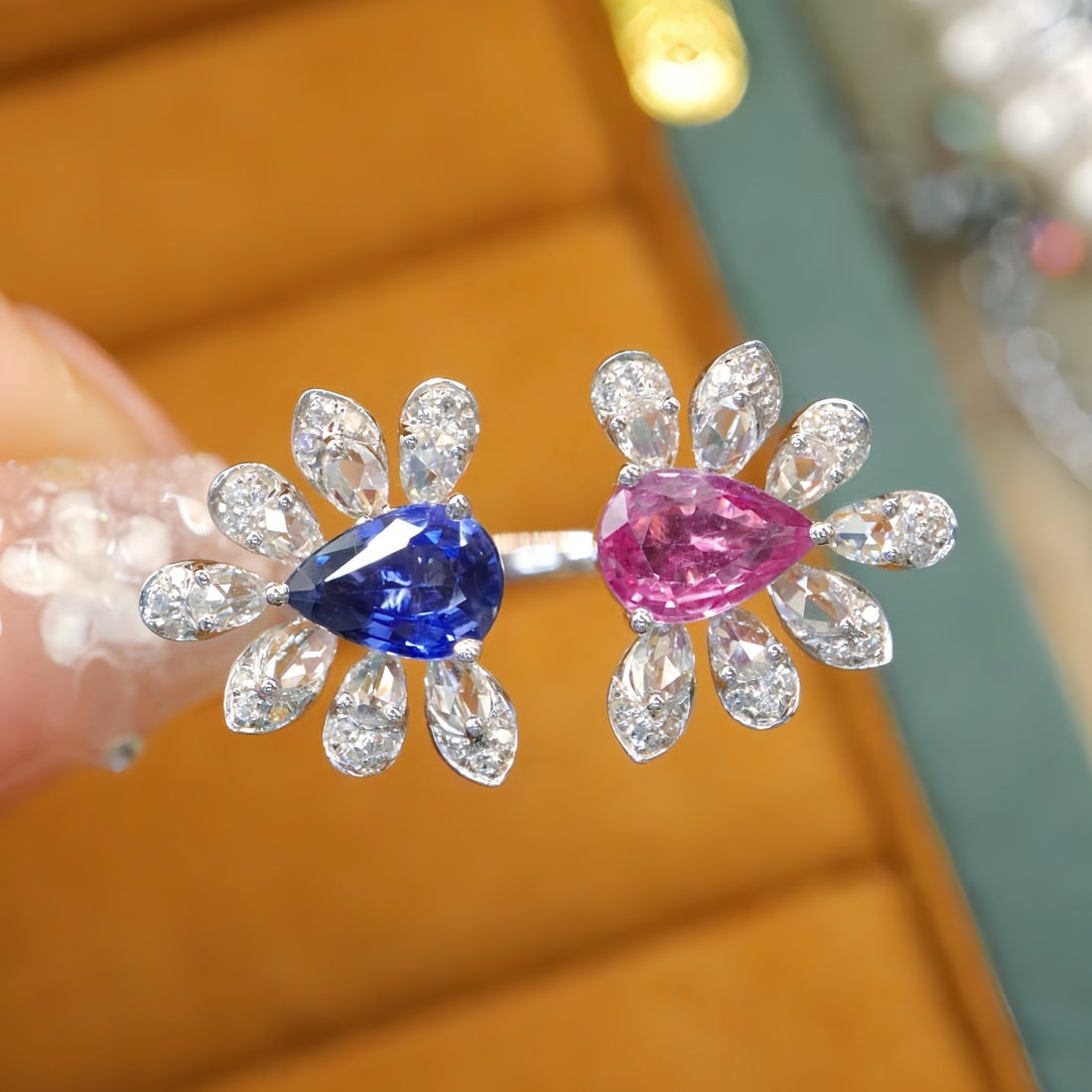 14k Gold 2.24 Ctw Natural Sapphire & Diamond & Toi Et Moi Ring: Ref:231172099 // gold content:14k gold // ring size:7. 25us // // main gemstone:sapphire // shape:pear // carat weight:1. 66ct // color:color // treatment:natural // // adjacent gemstone 2 : diamond