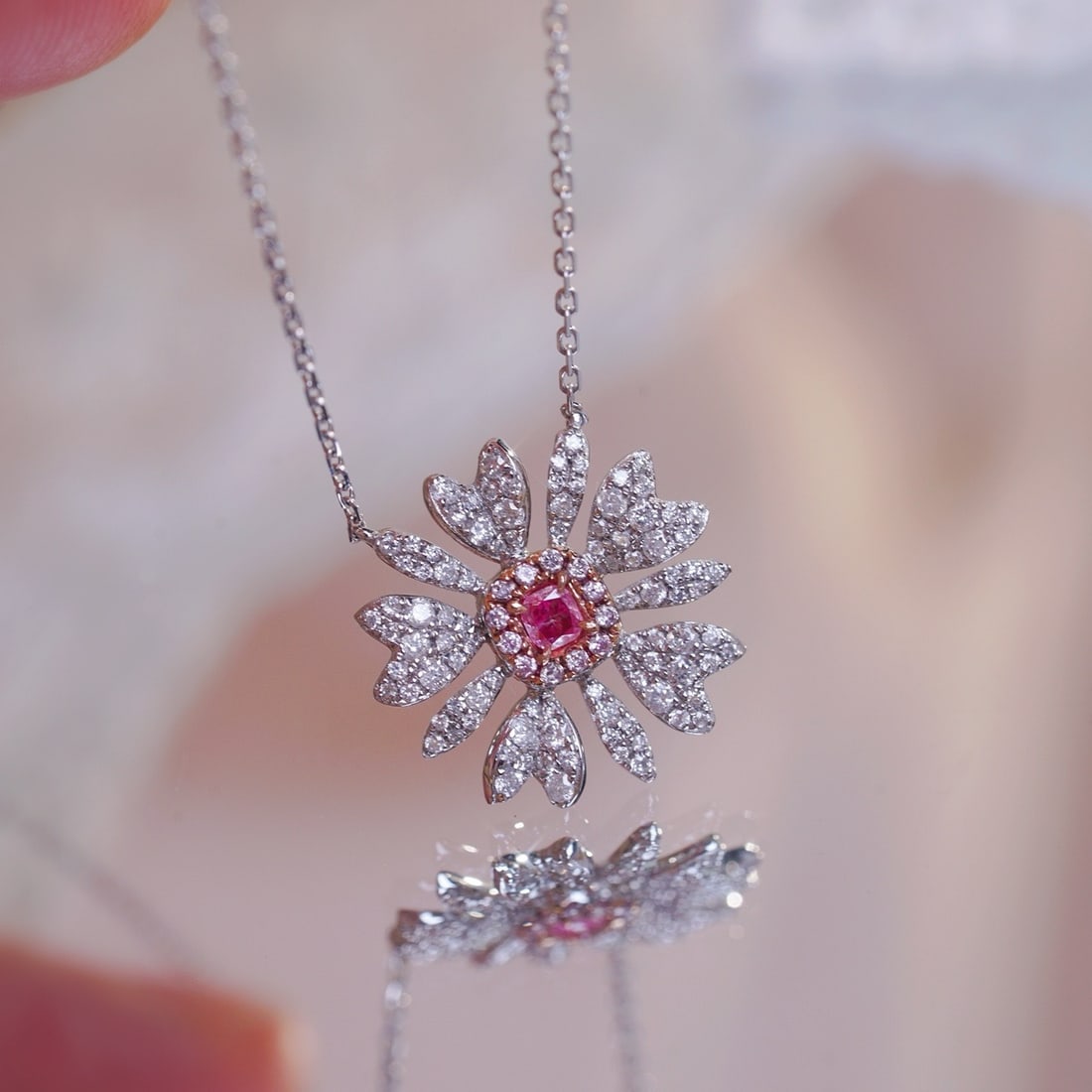 14k Gold 0.45 Ctw Natural Pink Diamond & Diamond & Flowers Necklace - 6
