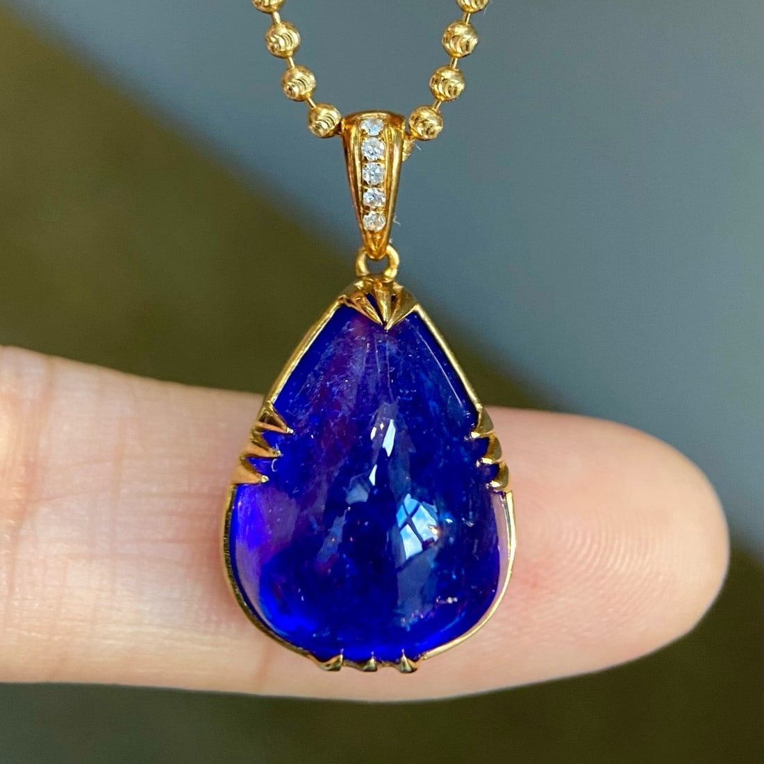14k Gold 14.55 Ct Natural Tanzanite & Diamond Pendant( Without Chain ) - 3