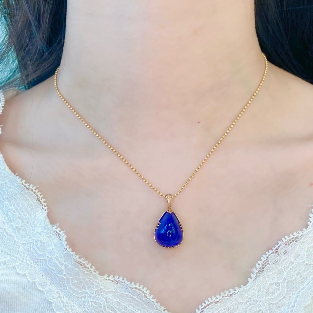 14k Gold 14.55 Ct Natural Tanzanite & Diamond Pendant( Without Chain ) - 7