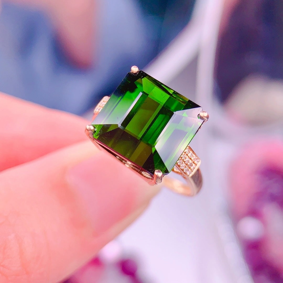 14k Gold 10.8 Ct Natural Tourmaline & Diamond Ring - 2