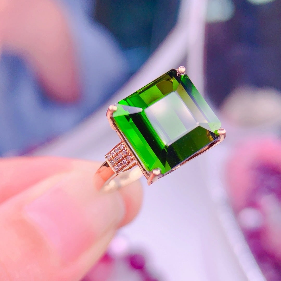 14k Gold 10.8 Ct Natural Tourmaline & Diamond Ring - 3