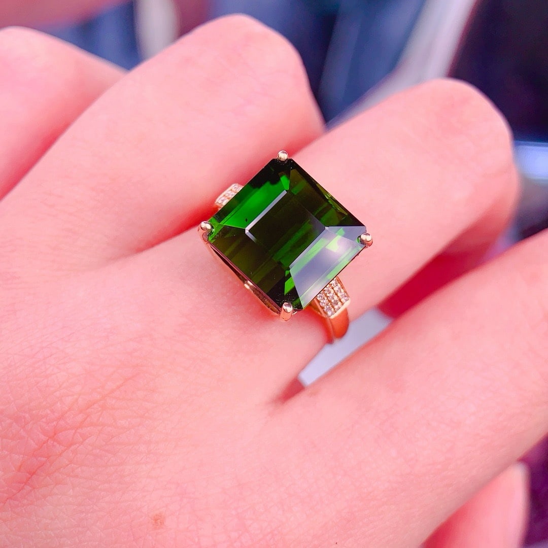 14k Gold 10.8 Ct Natural Tourmaline & Diamond Ring - 5