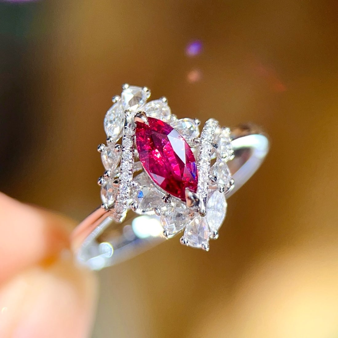 14k Gold 1.11 Ctw Natural Ruby & Diamond Ring: Ref:231172126 // gold content:14k gold // ring size:7. 25us // // main gemstone:ruby // shape:marquise // carat weight:0. 68ct // color:red // treatment:natural // // adjacent gemstone 2 : diamond // 