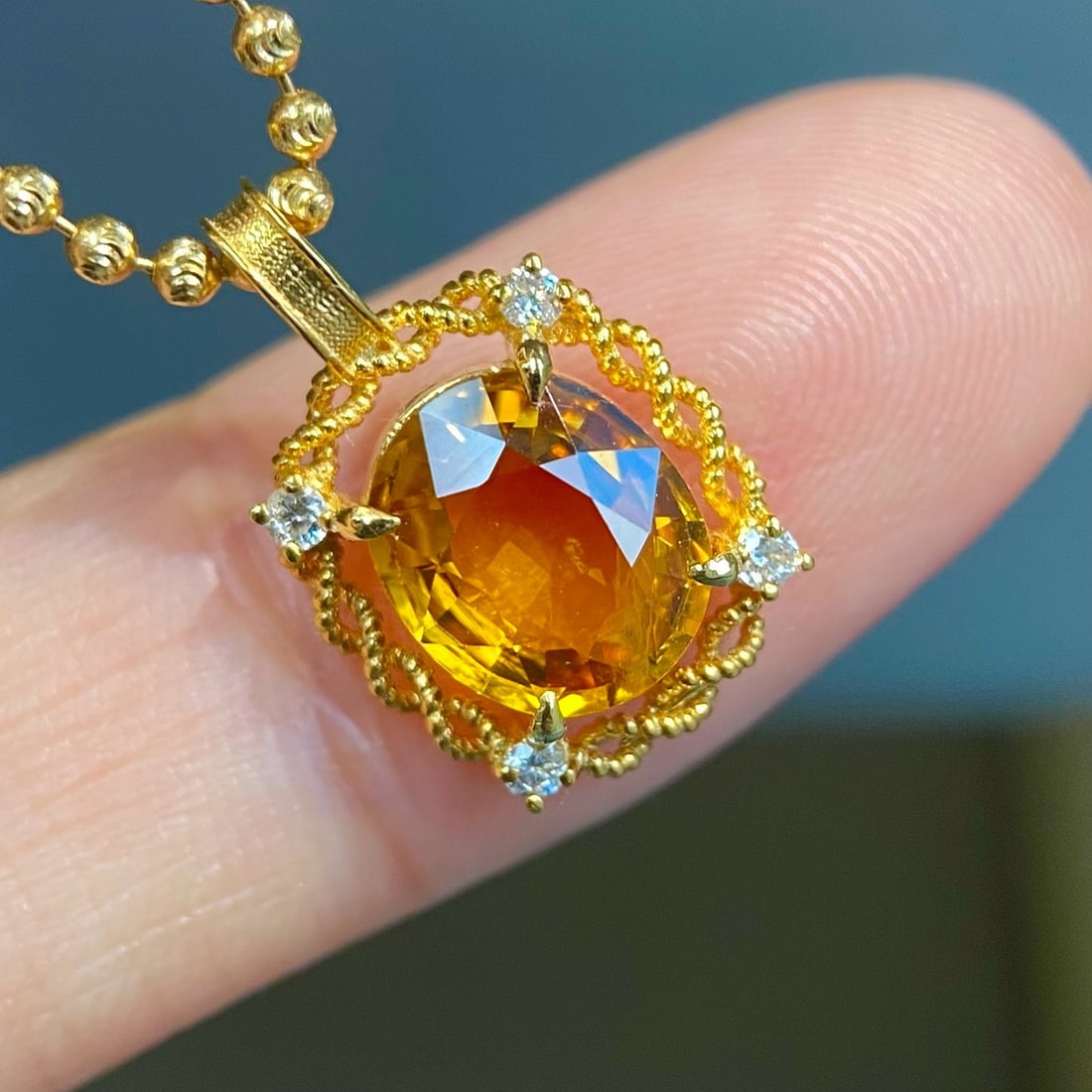 14k Gold 2.09 Ct Natural Sapphire & Diamond Pendant( Without Chain ) - 3