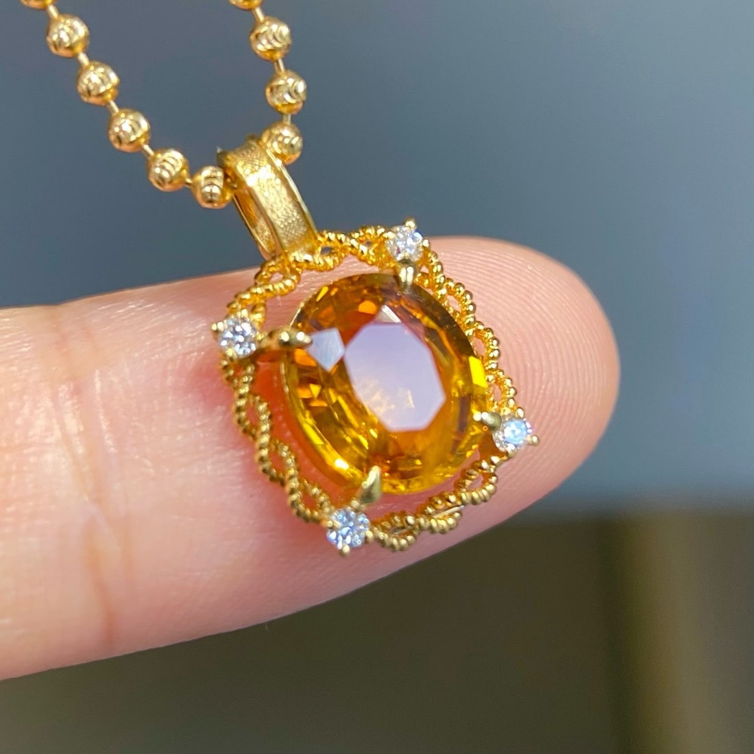 14k Gold 2.09 Ct Natural Sapphire & Diamond Pendant( Without Chain ) - 5