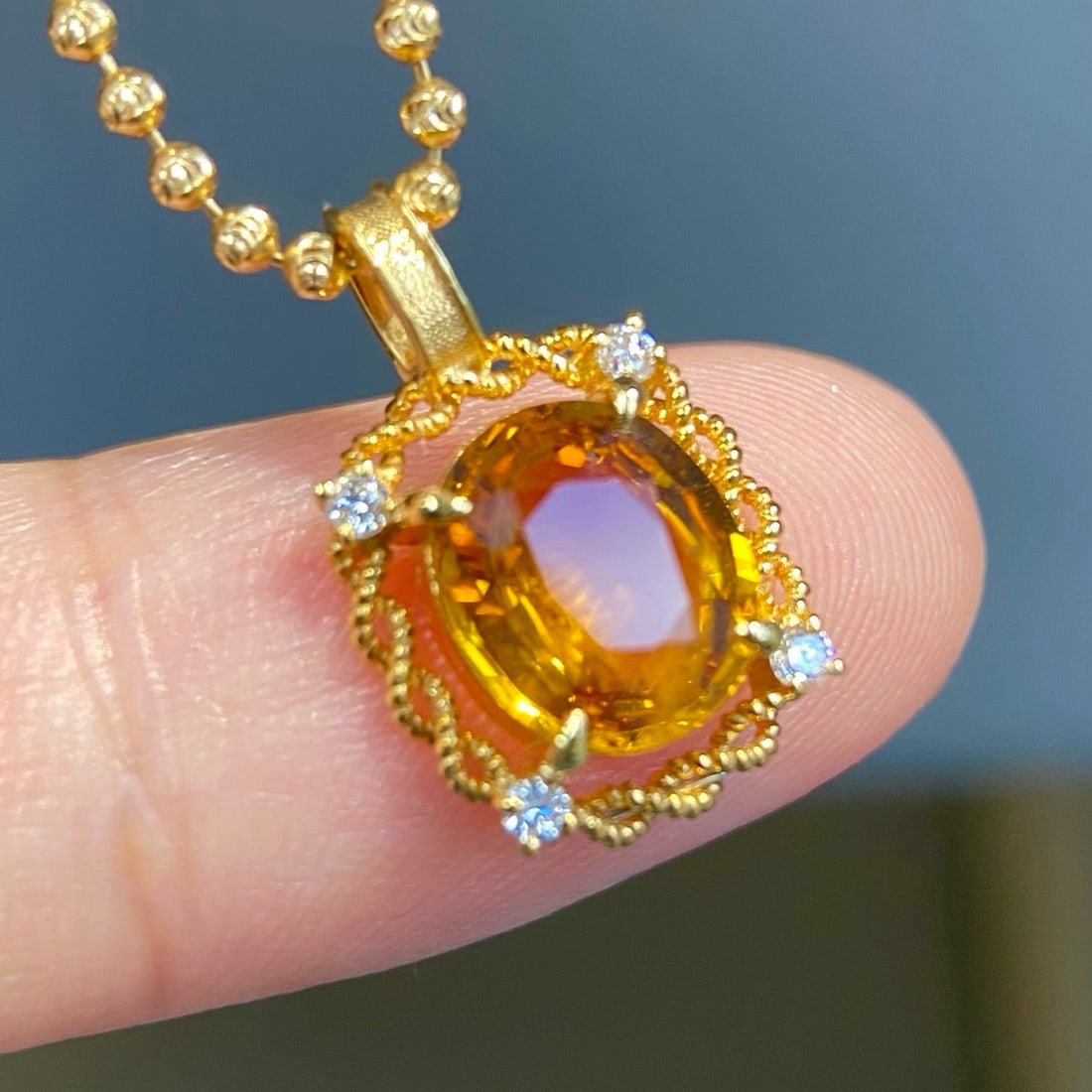 14k Gold 2.09 Ct Natural Sapphire & Diamond Pendant( Without Chain ) - 6