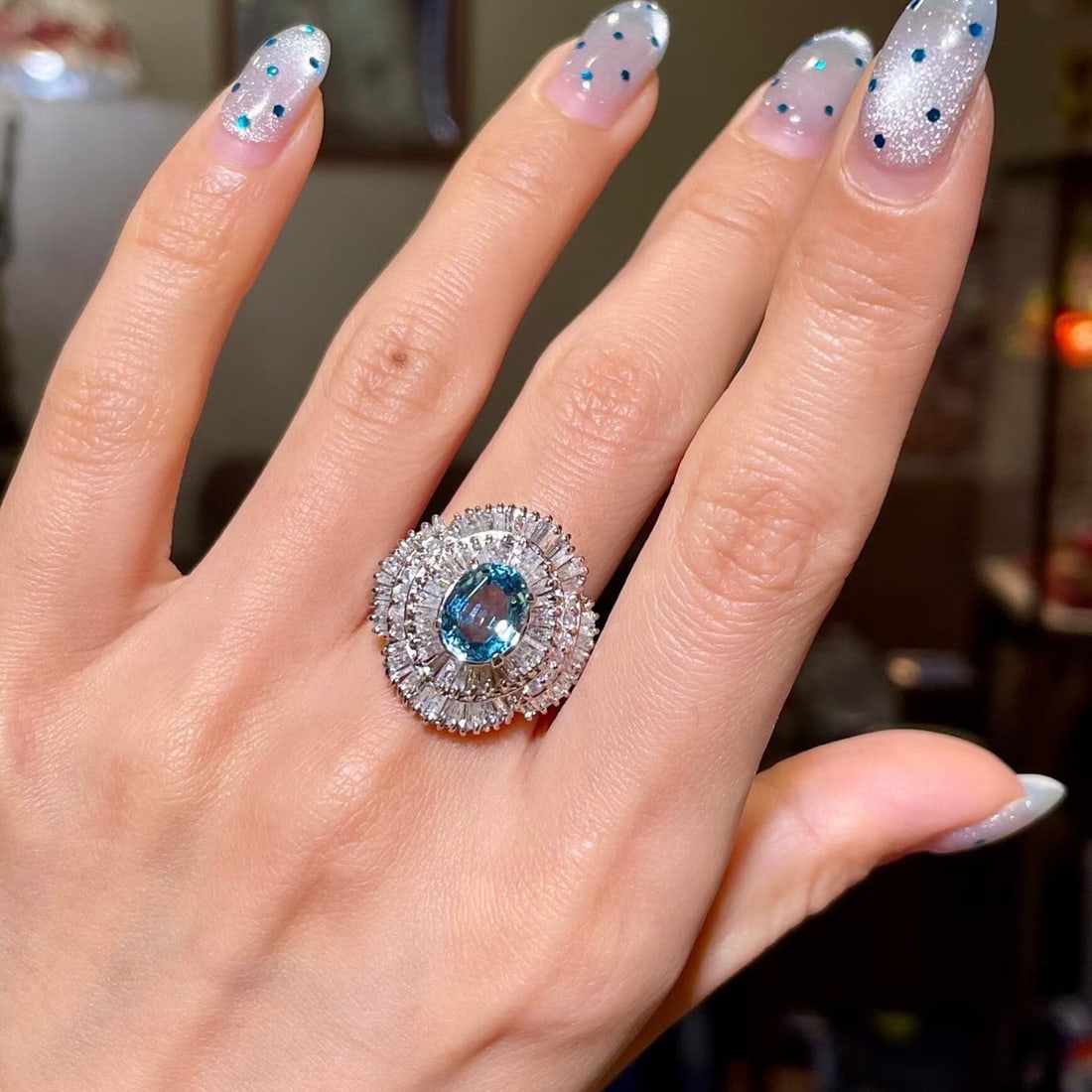 14k Gold 4.9 Ctw Natural Aquamarine & Diamond Ring - 4