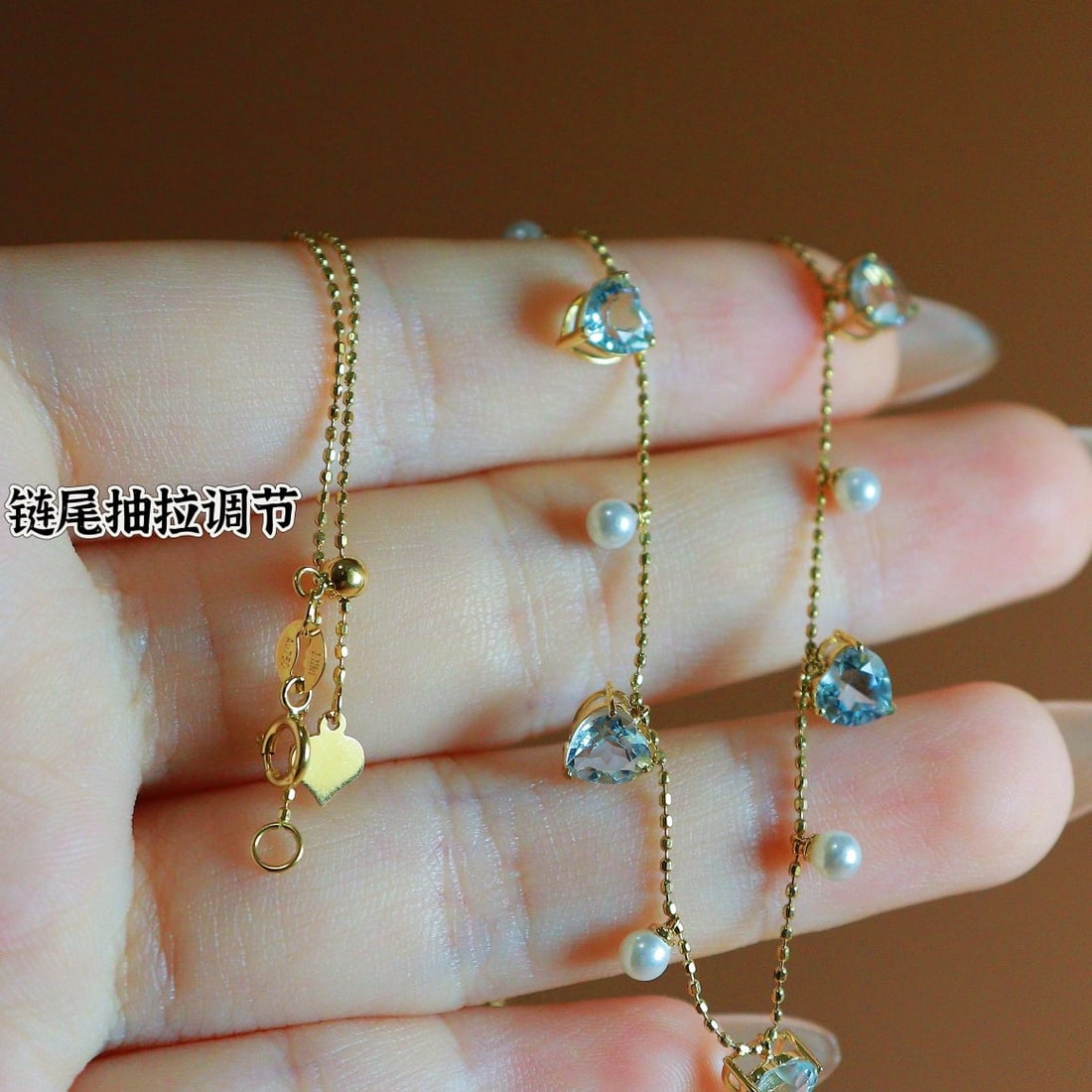 14k Gold 1.9 Ct Natural Aquamarine & Pearl Necklace - 3
