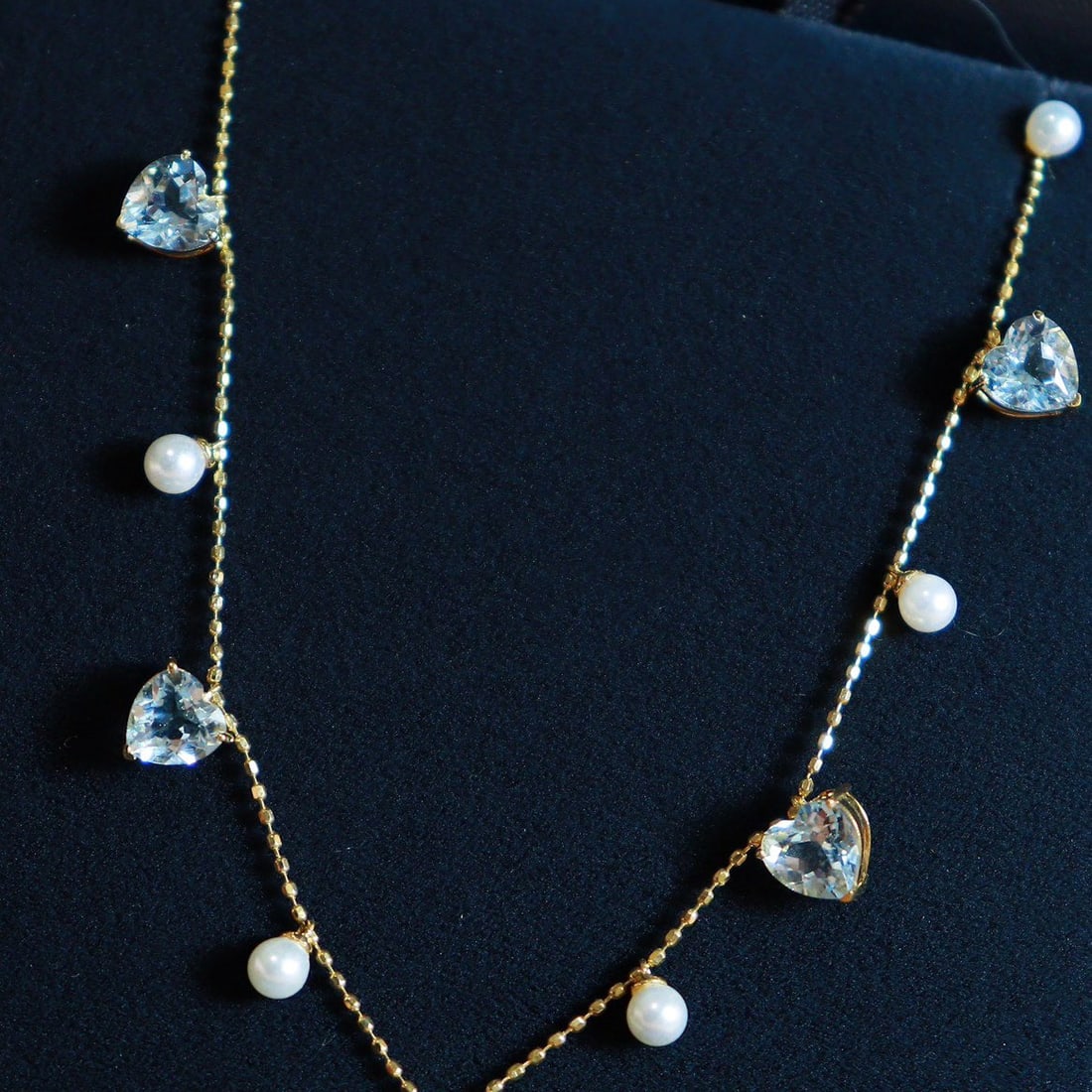 14k Gold 1.9 Ct Natural Aquamarine & Pearl Necklace - 4