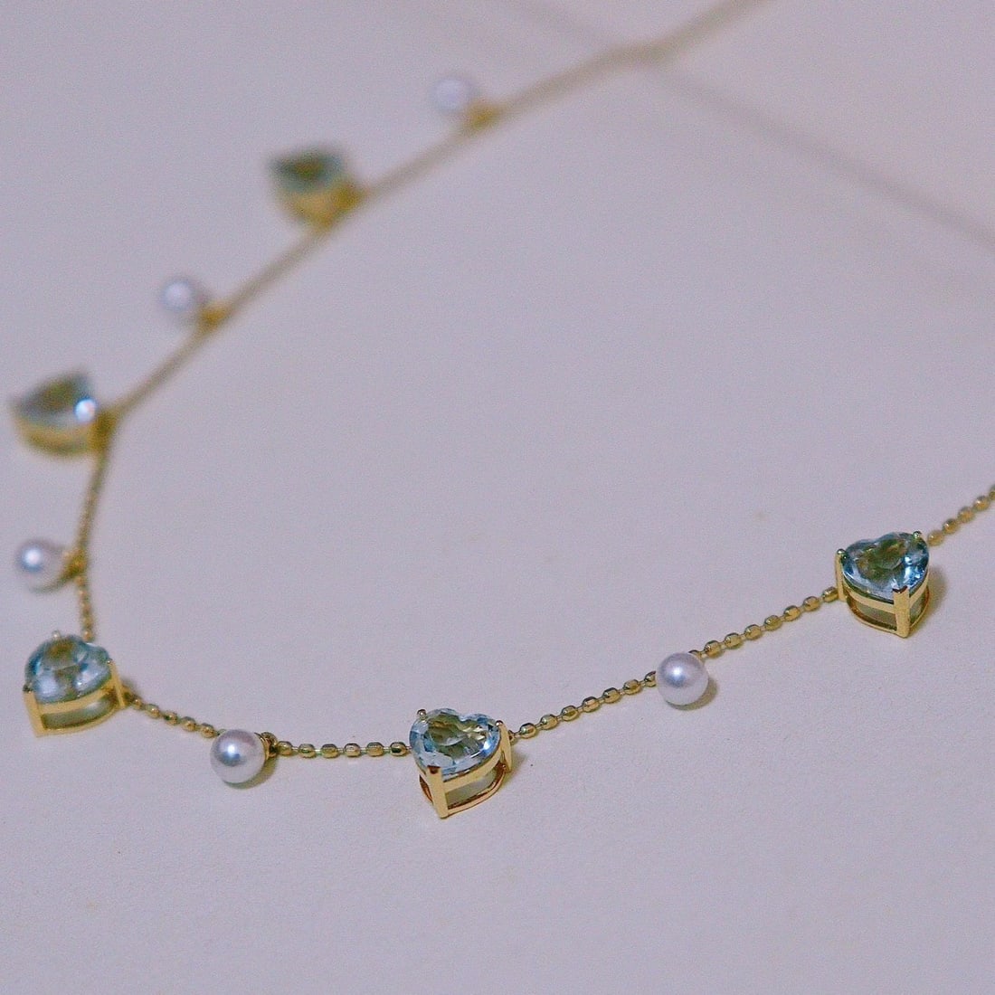 14k Gold 1.9 Ct Natural Aquamarine & Pearl Necklace - 7