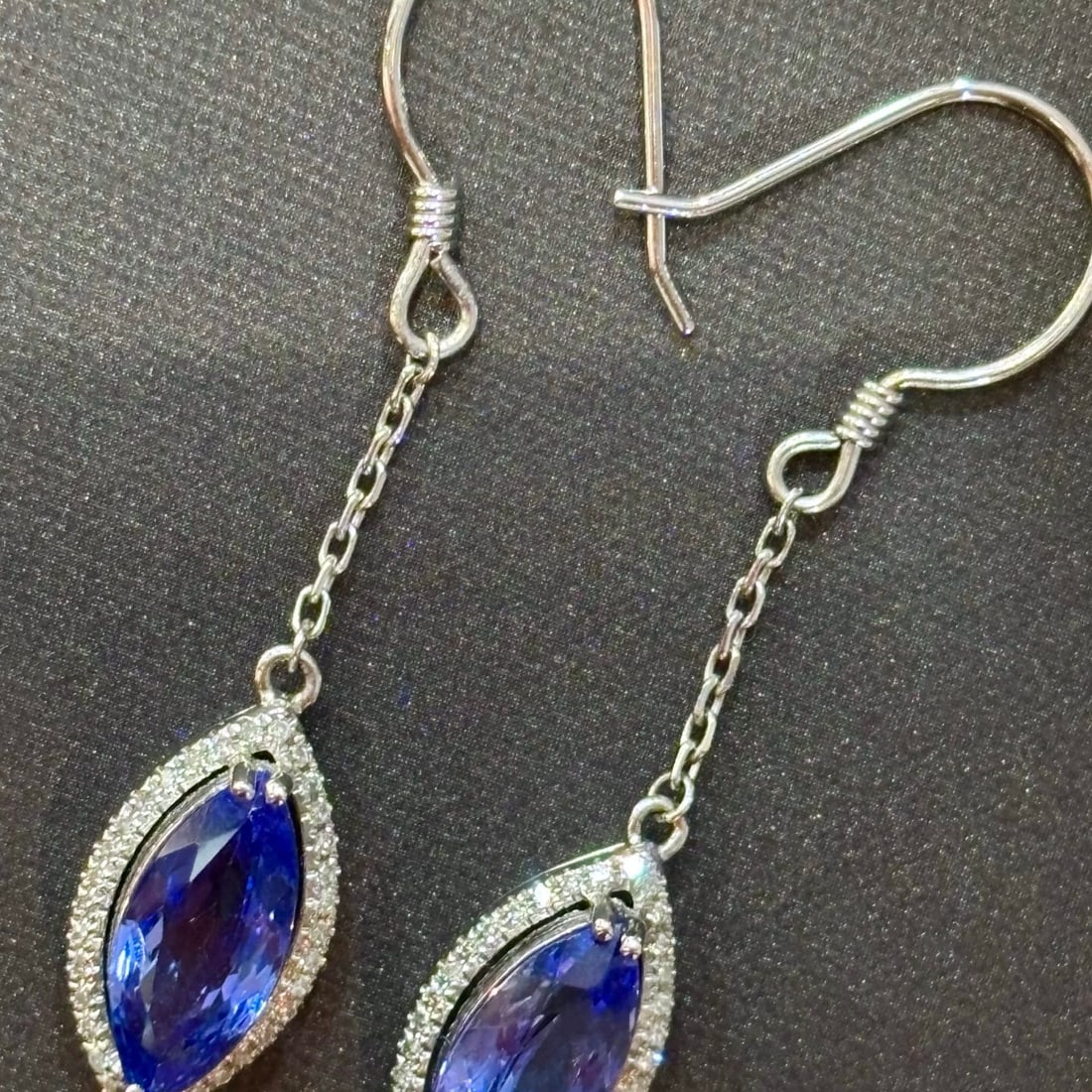 14k Gold 3 Ct Natural Tanzanite & Diamond Earrings - 2