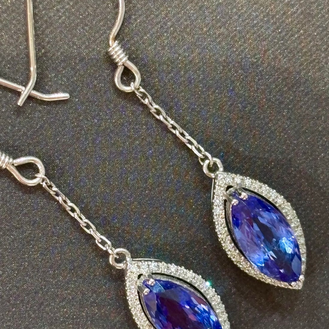 14k Gold 3 Ct Natural Tanzanite & Diamond Earrings - 3