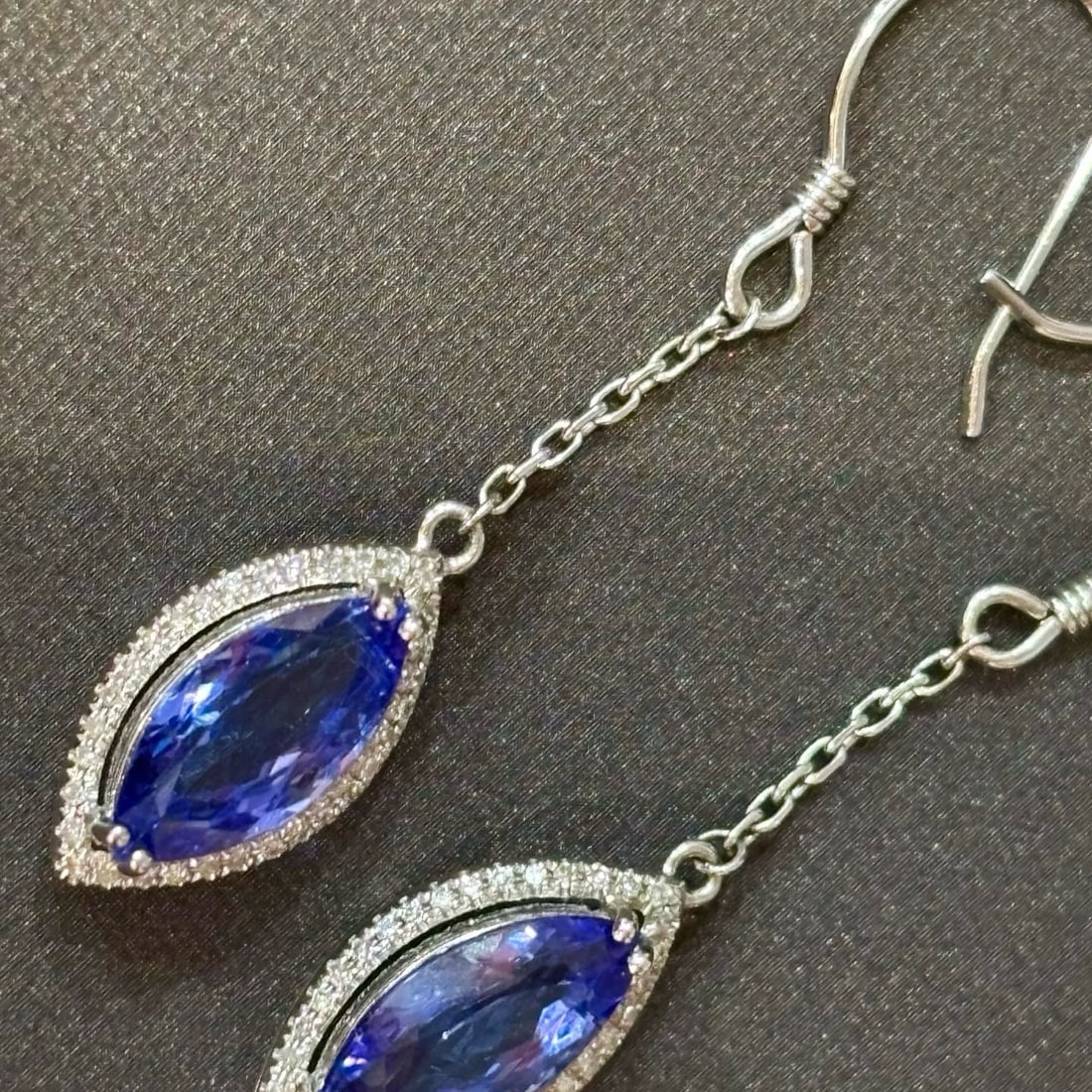 14k Gold 3 Ct Natural Tanzanite & Diamond Earrings - 4