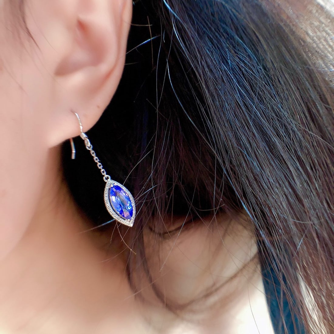 14k Gold 3 Ct Natural Tanzanite & Diamond Earrings - 5