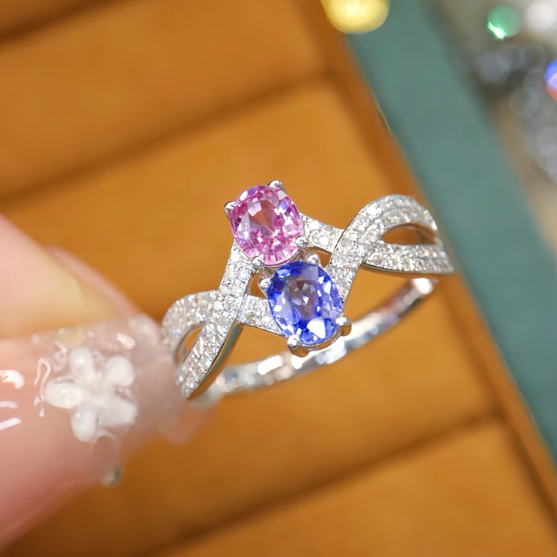 14k Gold 1.28 Ctw Natural Sapphire & Diamond & Toi Et Moi Ring - 2