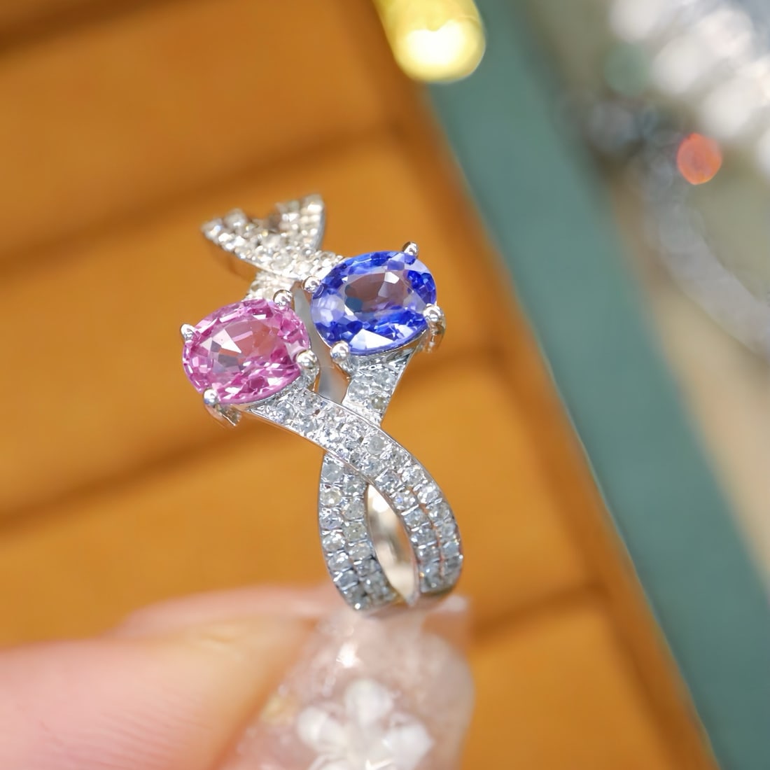 14k Gold 1.28 Ctw Natural Sapphire & Diamond & Toi Et Moi Ring - 3
