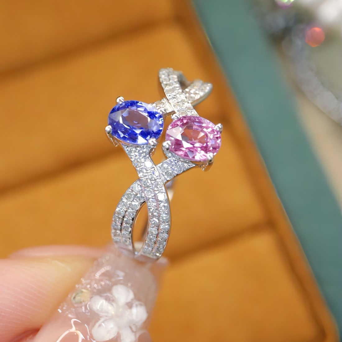 14k Gold 1.28 Ctw Natural Sapphire & Diamond & Toi Et Moi Ring - 4