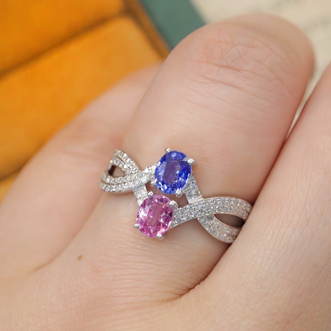 14k Gold 1.28 Ctw Natural Sapphire & Diamond & Toi Et Moi Ring - 6