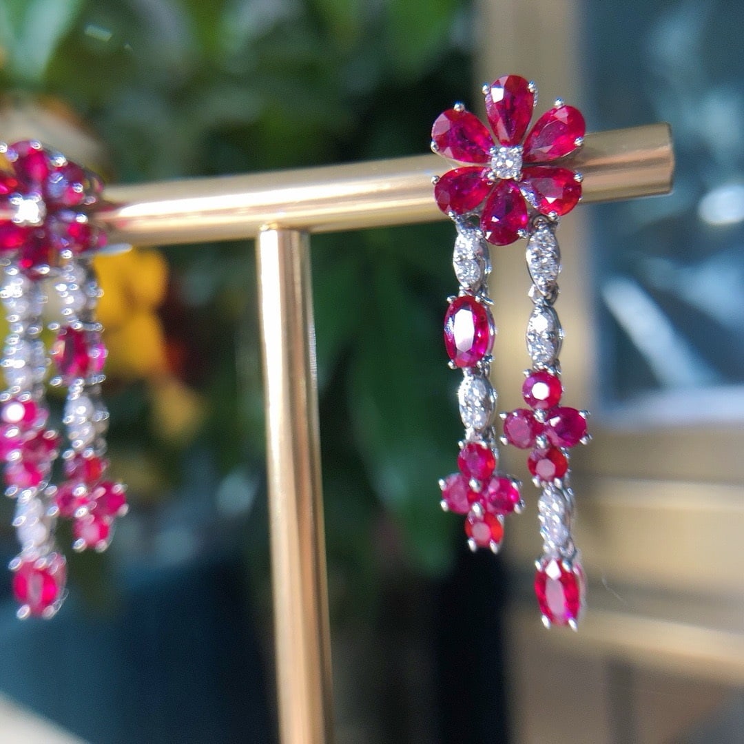 14k Gold 6.38 Ctw Natural Ruby & Diamond Earrings - 2